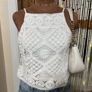 White Crochet Women Top